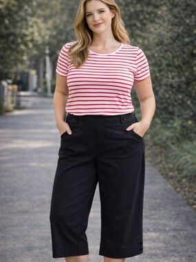 New York & Company Black Wide Leg Capri Pants XL Career Office Cropped Trousers